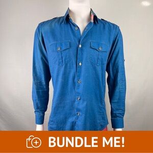 Jared Lang x Nelson De La Nuez Blue Button-Up Shirt (M) – Bold Print Accents